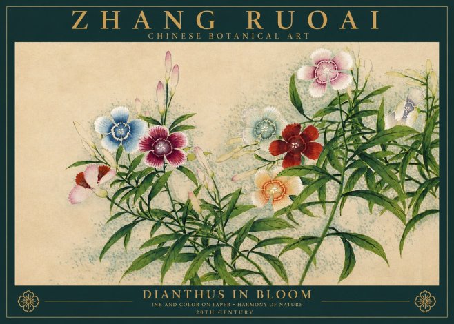 Zhang Ruoai Dianthus in Bloom No3 - Plakat