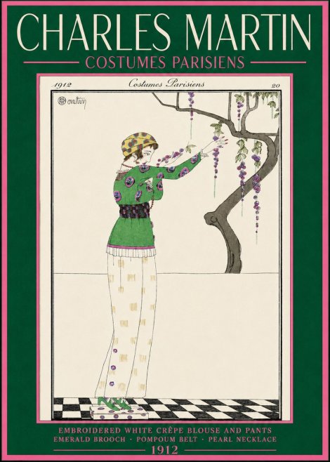 Charles Martin Embroidered White Crêpe Blouse and Pants No2 - Plakat