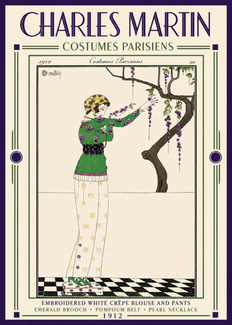 Charles Martin Embroidered White Crêpe Blouse and Pants No5 - Plakat