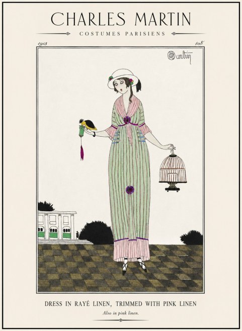 Charles Martin Dress in Rayé Linen, Trimmed with Pink Linen No1 - Plakat