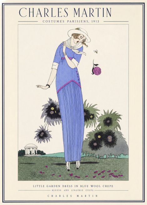 Charles Martin Little Garden Dress in Blue Wool Crepe No1 - Plakat