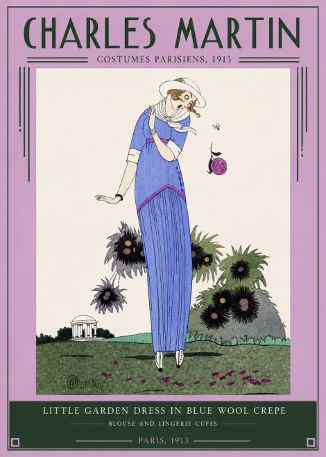 Charles Martin Little Garden Dress in Blue Wool Crepe No2 - Plakat