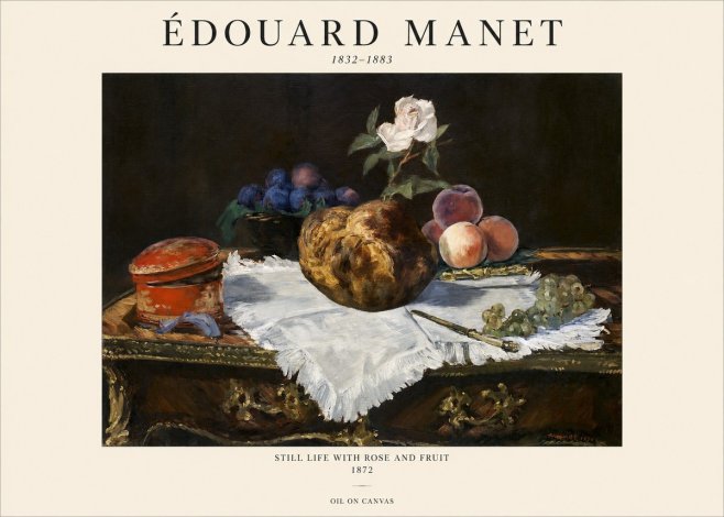 Édouard Manet Still Life with Rose and Fruit No1 - Plakat