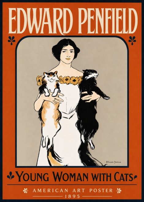Edward Penfield Young Woman with Cats No5 - Plakat