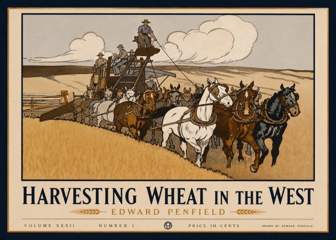 Edward Penfield Harvesting Wheat in the West No1 - Plakat