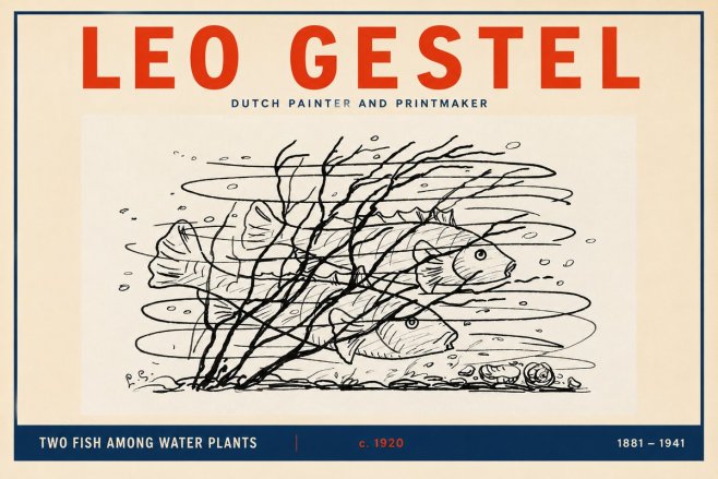 Leo Gestel Two Fish Among Water Plants No2 - Plakat