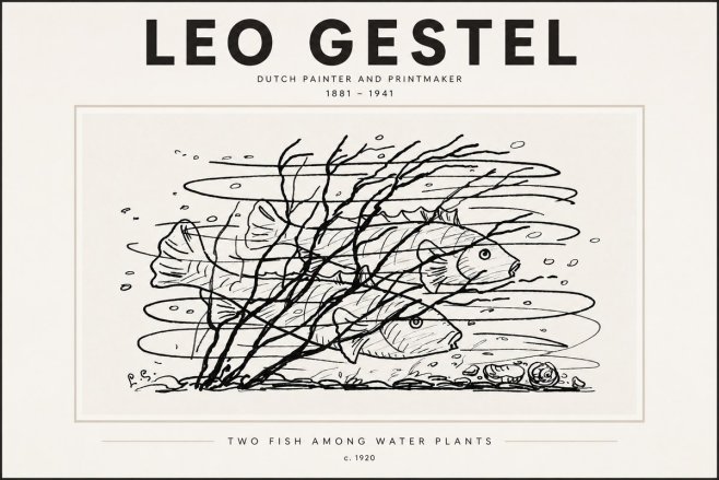 Leo Gestel Two Fish Among Water Plants No3 - Plakat
