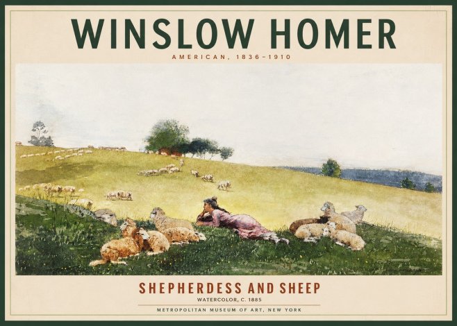 Winslow Homer Shepherdess and Sheep No2 - Plakat