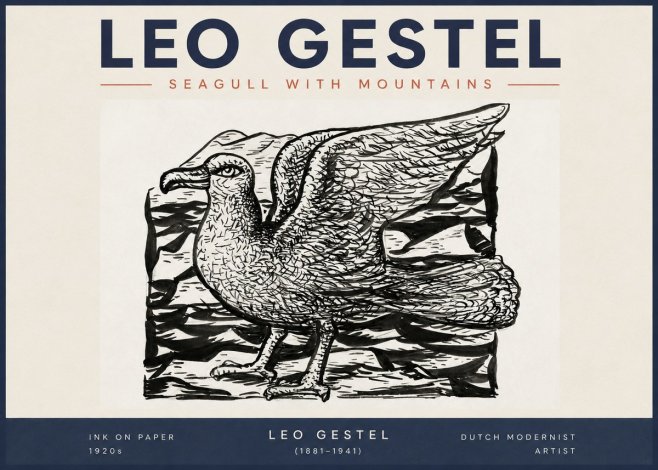 Leo Gestel Seagull with Mountains No2 - Plakat