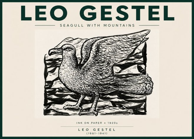 Leo Gestel Seagull with Mountains No3 - Plakat