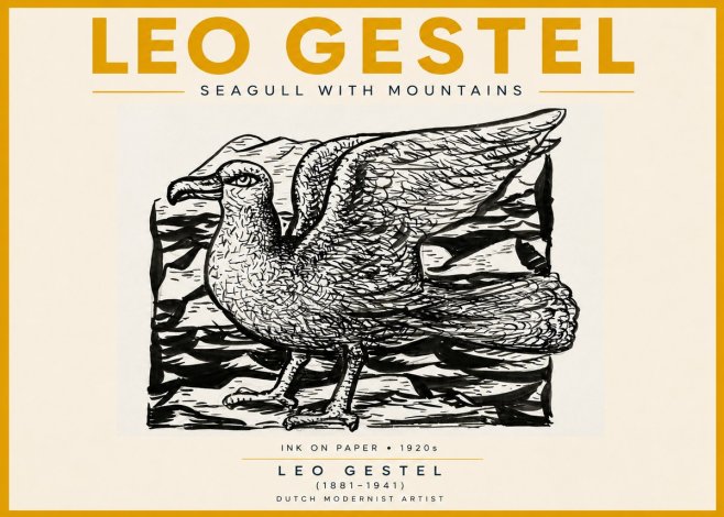 Leo Gestel Seagull with Mountains No5 - Plakat