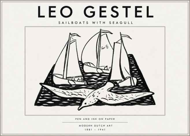 Leo Gestel Sailboats with Seagull No3 - Plakat