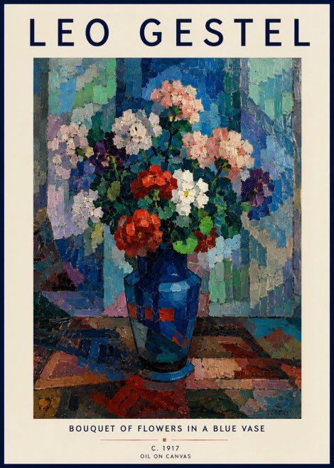 Leo Gestel Bouquet of Flowers in a Blue Vase No4 - Plakat
