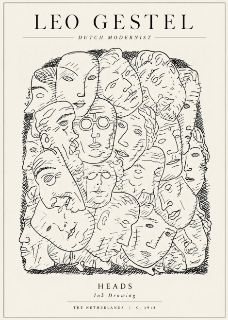 Leo Gestel Heads Ink Drawing No1 - Plakat