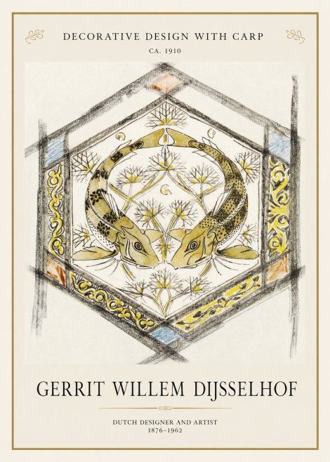 Gerrit Willem Dijsselhof Decorative Design with Carp No1 - Plakat