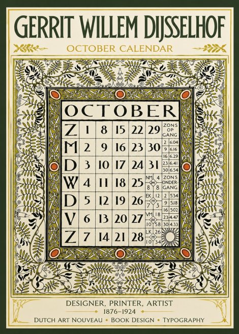 Gerrit Willem Dijsselhof October - Calendar Page No6 - Plakat