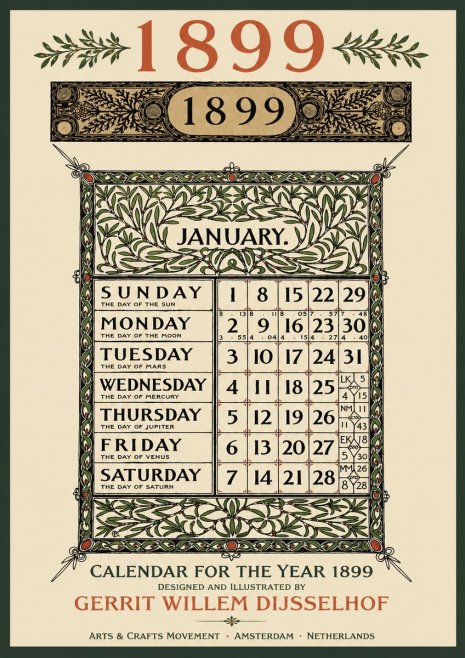 Gerrit Willem Dijsselhof January. Calendar for 1899. No3 - Plakat