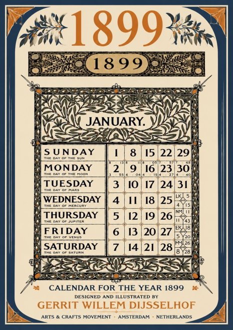 Gerrit Willem Dijsselhof January. Calendar for 1899. No6 - Plakat