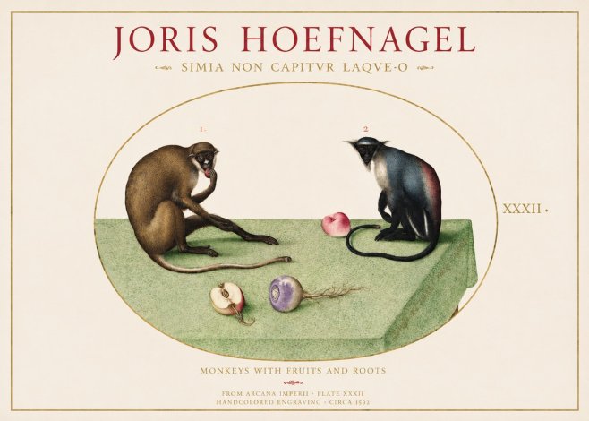 Joris Hoefnagel Monkeys with Fruits and Roots No1 - Plakat