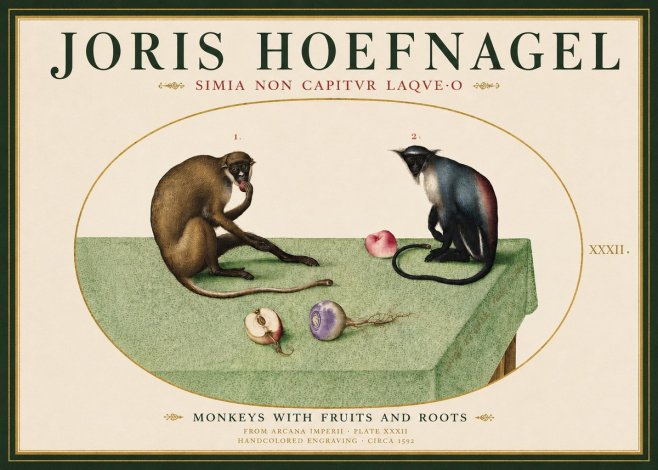 Joris Hoefnagel Monkeys with Fruits and Roots No3 - Plakat