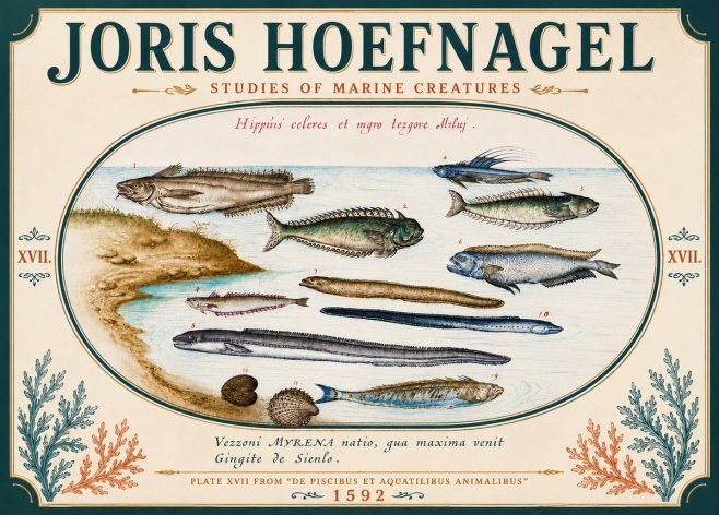 Joris Hoefnagel Plate Xvii from "De Piscibus Et Aquatilibus Animalibus" No6 - Plakat