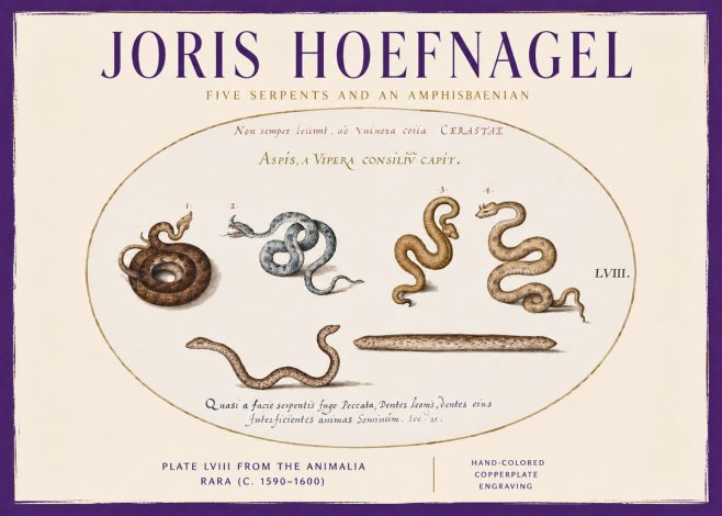Joris Hoefnagel Five Serpents and an Amphisbaenian No3 - Plakat
