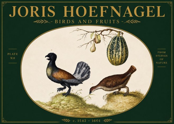 Joris Hoefnagel A Cock and Hen of the Woods with Pears and Gourd No4 - Plakat