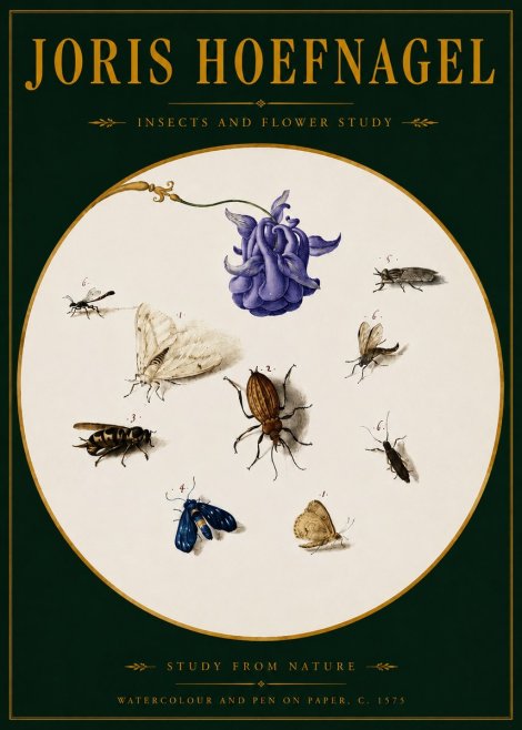 Joris Hoefnagel Studies of Insects and Flowers No4 - Plakat