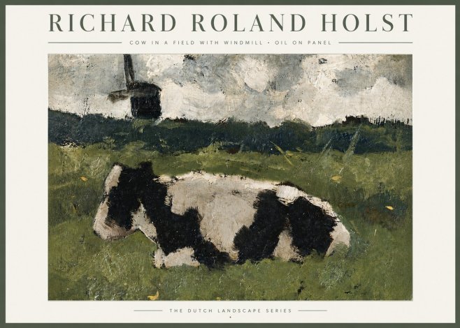 Richard Roland Holst Cow in a Field with Windmill No4 - Plakat
