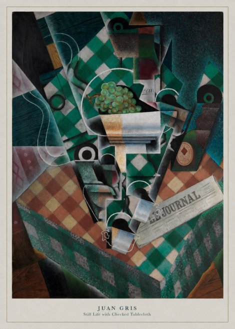 Juan Gris Still Life with Checked Tablecloth No6 - Plakat