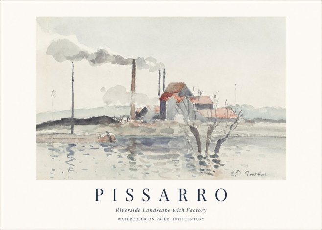 Pissarro Riverside Landscape with Factory No1 - Plakat