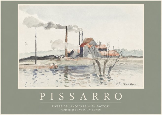 Pissarro Riverside Landscape with Factory No2 - Plakat
