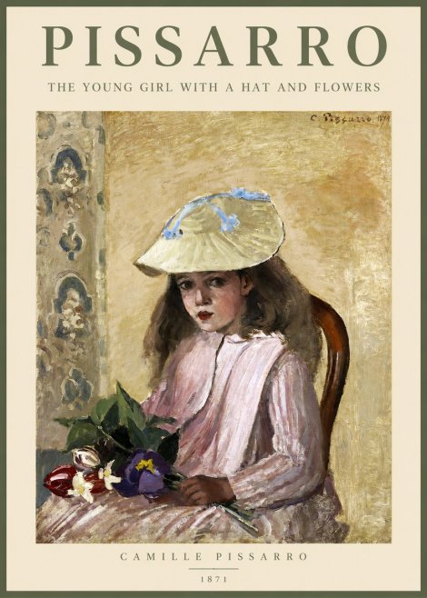 Pissarro The Young Girl with a Hat and Flowers No2 - Plakat