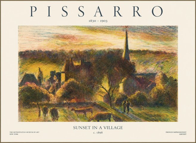 Pissarro Sunset in a Village No1 - Plakat