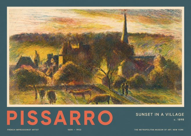 Pissarro Sunset in a Village No2 - Plakat