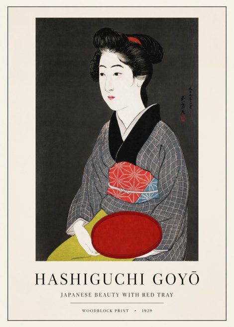Hashiguchi Goyō Japanese Beauty with Red Tray No1 - Plakat