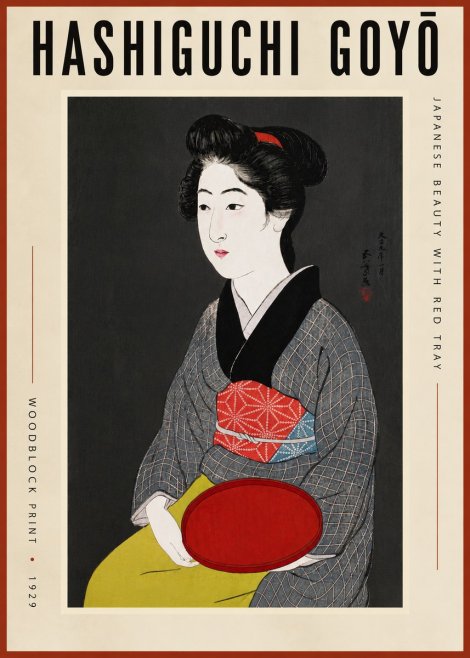 Hashiguchi Goyō Japanese Beauty with Red Tray No5 - Plakat