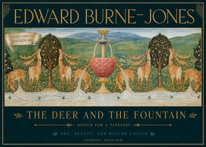 Edward Burne-Jones The Deer and the Fountain No3 - Plakat