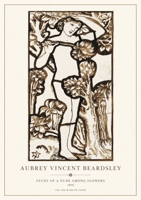 Aubrey Beardsley Study of a Nude Among Flowers No1 - Plakat