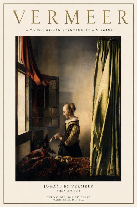 Vermeer A Young Woman Standing at a Virginal No3 - Plakat