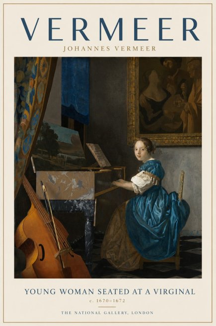 Vermeer Young Woman Seated at a Virginal No3 - Plakat