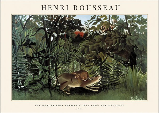 Rousseau The Hungry Lion Throws Itself Upon the Antelope No1 - Plakat