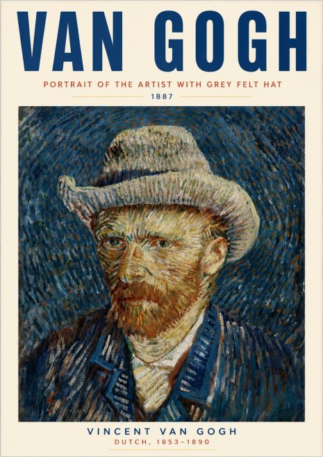 Van Gogh Portrait of the Artist with Grey Felt Hat No3 - Plakat