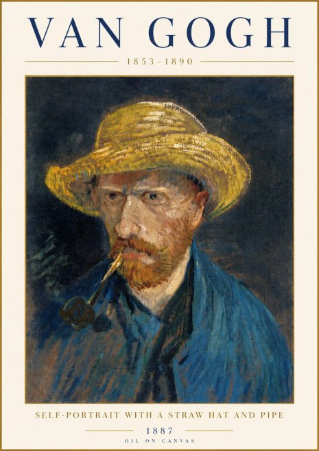 Van Gogh Self-portrait with a Straw Hat and Pipe No4 - Plakat
