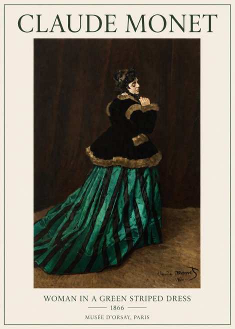 Monet Woman in a Green Striped Dress No3 - Plakat