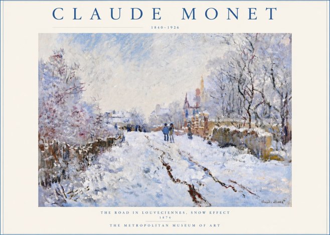 Monet The Road in Louveciennes, Snow Effect No4 - Plakat