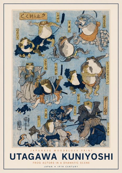 Utagawa Kuniyoshi Frog Actors in a Dramatic Scene No2 - Plakat