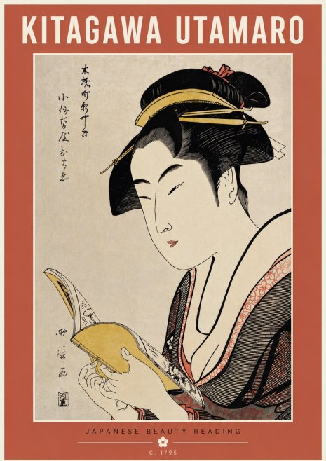 Kitagawa Utamaro Japanese Beauty Reading No5 - Plakat
