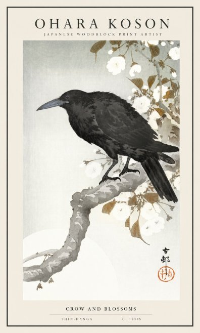 Ohara Koson Crow and Blossoms No1 - Plakat