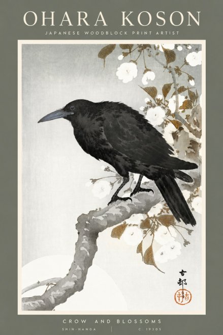 Ohara Koson Crow and Blossoms No2 - Plakat